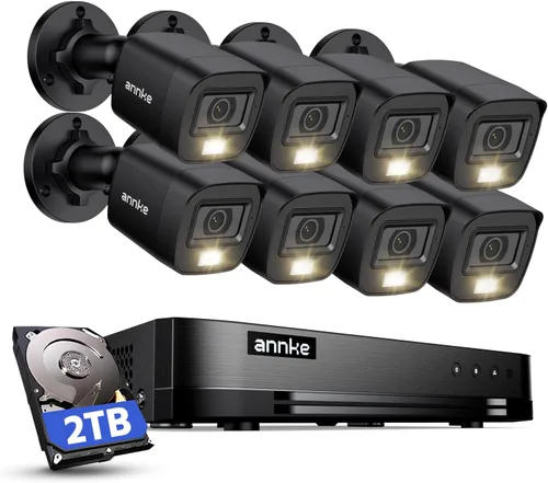 ANNKE - Sistema de cámara de seguridad de vigilancia FHD AI de 16 canales con disco duro de 2 TB y 8 cámaras CCTV de 2 MP para exteriores con doble