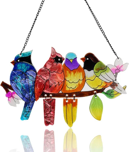 Miniatura 26 de DASTOLL Colgante de vidrio emplomado para ventana, diseño de lirio del valle, mariposa, atrapasol para puertas, hogar, atrapasoles decoración