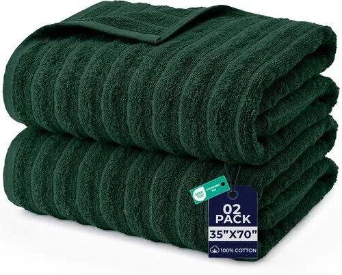 Miniatura 12 de DAN RIVER Paquete de 2 sábanas de baño de 35x70 pulgadas, sábanas de baño jumbo acanaladas para adultos, toallas grandes gruesas y absorbentes
