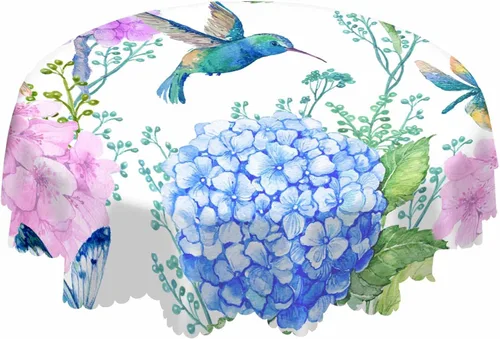 AOYEGO Mantel redondo de primavera con diseño floral de pájaros, libélula, mariposa, hortensia, primavera, 60 pulgadas, para comedor, fiesta,