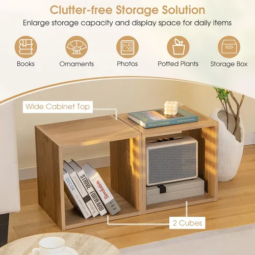 Miniatura 8 de Giantex Organizador de estantería de 2 cubos, estantería abierta de 2 niveles de 15 pulgadas de alto con dispositivo anti-caída, organizador