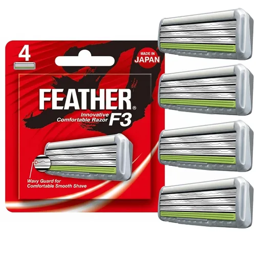 Feather - Recambios de cuchillas de afeitar F3 - Protector ondulado con tecnología de cerámica SiC para un afeitado suave - Reduce la irritación y