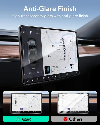 Miniatura 5 de ESR Protector de pantalla de vidrio templado para Tesla Model 3 Highland (2024), película de vidrio mate con kit de alineación, resistente a