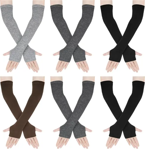 Amandir Guantes largos sin dedos para mujer, calentadores de brazos, guantes elásticos de punto para el pulgar