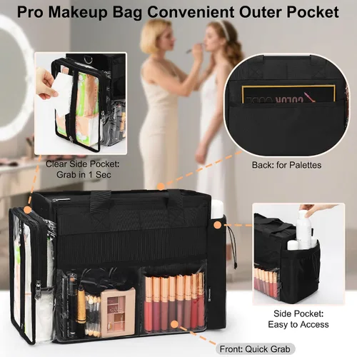 Miniatura 4 de TANTO Bolsa de maquillaje extra grande, bolsa de maquillaje para artista con divisor, bolsa organizadora de cosméticos profesional, bolsa
