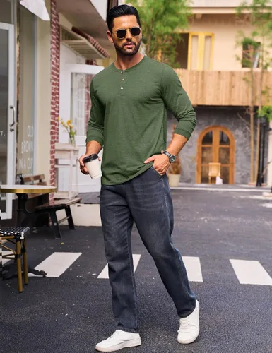 Miniatura 4 de Cotrasen Camisas Henley de Manga Larga para Hombre Camisetas de Algodón con 3 Botones Tops Casuales Básicos de Moda