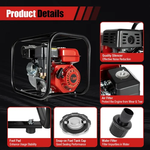 Miniatura 9 de Bomba de agua portátil con motor de gasolina de 7.5 HP 3KW 3600-Rpm de 3 pulgadas, caudal de 60m3/h Bomba de transferencia de agua semi-basura