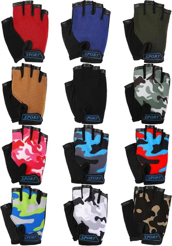 Geyoga 12 pares de guantes de ciclismo antideslizantes de gel para niños, guantes de ciclismo para niños de verano, para montar al aire libre, 5-8