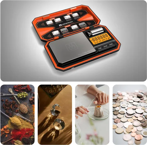 Miniatura 6 de UNIWEIGH - Báscula digital de bolsillo de 200 g/0.01 g, báscula digital de gramos, conversión de 6 unidades, báscula para joyas, báscula para Naranja