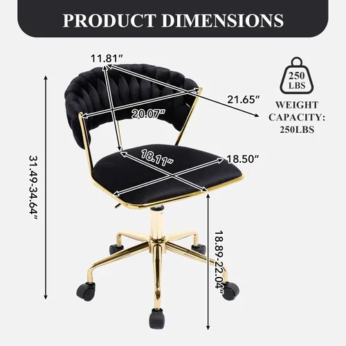 Miniatura 2 de NIOIIKIT Silla de oficina en casa, silla tapizada de terciopelo con respaldo abierto tejido, silla de escritorio giratoria de 360° con ruedas, silla