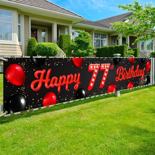 Miniatura 74 de Cartel de feliz cumpleaños número 10 color rojo y negro, globos para decoración temática para patio, jardín, niñas, mujeres, princesas, decoraciones
