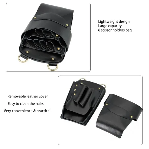 Miniatura 5 de Bolsa de tijeras de peluquería, cuero para peluquería de peluquería tijeras de tijera, funda para estilista de peluquería, bolsa de herramientas