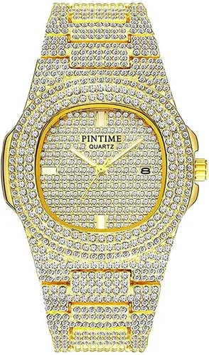Miniatura 7 de Reloj unisex de lujo con diamantes de cristal, reloj de cuarzo de cara grande para mujer, reloj de cuarzo para hombre, color dorado, color plateado