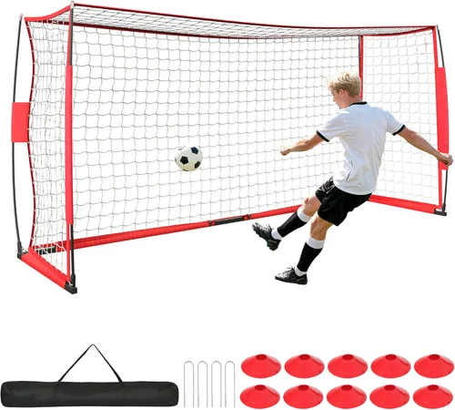 Portería de fútbol, portería de fútbol de 12 x 6 pies para patio trasero, red de fútbol portátil para entrenamiento de práctica al aire libre,