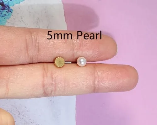 Miniatura 3 de Aretes de perlas con cierre de rosca, parte trasera plana, cartílago de perla, hélix, aretes de acero quirúrgico 316L, joyería de piercing