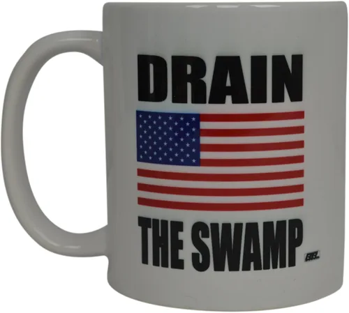 Rogue River Tactical Taza de café conservadora republicana, bandera de Estados Unidos, Drenaje americano del pantano, taza de himno nacional, regalo