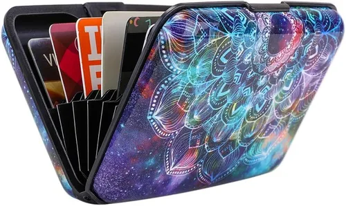 Miniatura 159 de ELFISH Mini cartera de aluminio RFID para tarjetas de crédito, funda de identificación de metal para hombres y mujeres, Happy Flower, Cartera Rfid