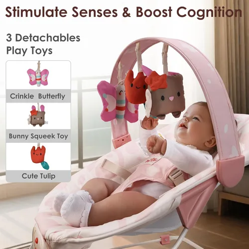 Miniatura 3 de Baby Bouncer – Asiento rebotador para bebé, asiento rebotador para bebés con música y juguetes sensoriales, almohadilla de asiento lavable a