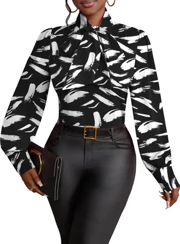Miniatura 30 de Vrtige Camisa de mujer elegante con cuello de lazo, manga larga, blusa para la oficina
