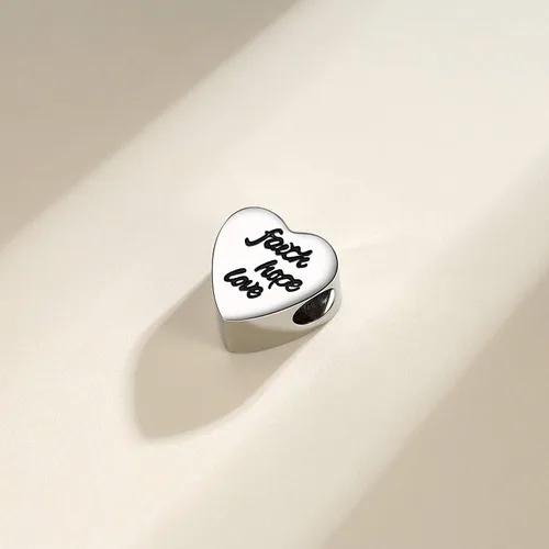 Miniatura 6 de CLYQCL Cuentas de abalorios para pulseras y collares de Pandora dijes en forma de corazón con fe esperanza amor Metal