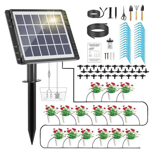 Miniatura 8 de Kit de accesorios de riego por goteo solar, tubo de 49 pies, kit de accesorios extra de riego por goteo, 15 adaptadores en T y 15 goteros
