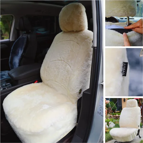 Miniatura 3 de Funda de asiento de piel de oveja auténtica, funda de asiento de piel de cordero, funda de asiento de automóvil de invierno, funda de asiento