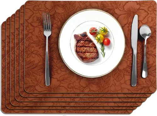 Miniatura 12 de SolaraDawn Juego de 6 manteles individuales de mesa de cuero sintético, lavables, limpiables y resistentes al calor, manteles de mesa impermeables