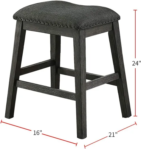 Miniatura 3 de simple relax Taburete acolchado de tela de lino, gris oscuro (juego de 2)