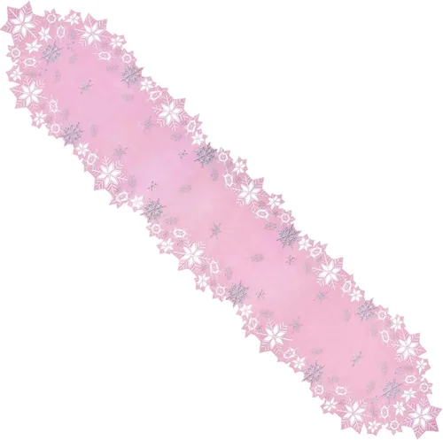 Miniatura 3 de Caminos de mesa bordados de copos de nieve rosados para Navidad e invierno (rosa, 14 x 34 pulgadas)