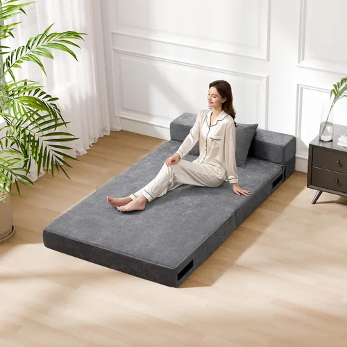 Miniatura 7 de HOMFINE Sofá cama plegable - Silla cama convertible con cojín, sofá desplegable, colchón de espuma viscoelástica para piso, sofá futón, sofá
