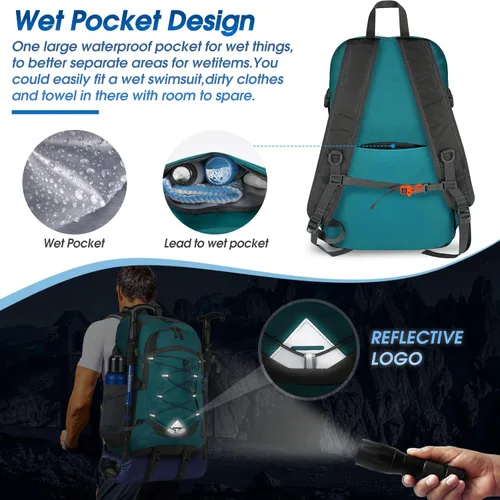 Miniatura 4 de IGOLUMON Mochila de senderismo de 40 L, plegable, ligera, mochila de camping para hombres y mujeres, impermeable, mochila de senderismo al aire Verde