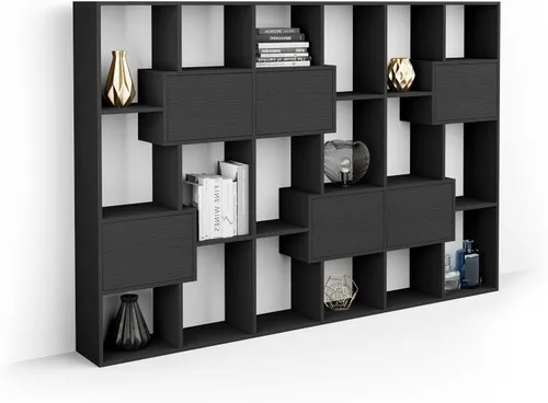 Miniatura 28 de Mobili Fiver, Iacopo XS Estantería con puertas de panel (63.31 x 31.5 pulgadas), color negro Ashwood, Made in Italy