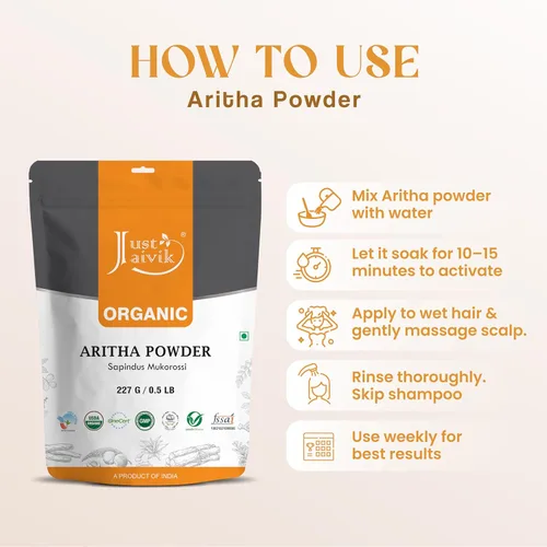 Miniatura 3 de Polvo de aritha certificado 100% orgánico (polvo de nuez de jabón) 8.01 oz/0.5 libras/08 oz - Producto orgánico de limpieza y acondicionamiento