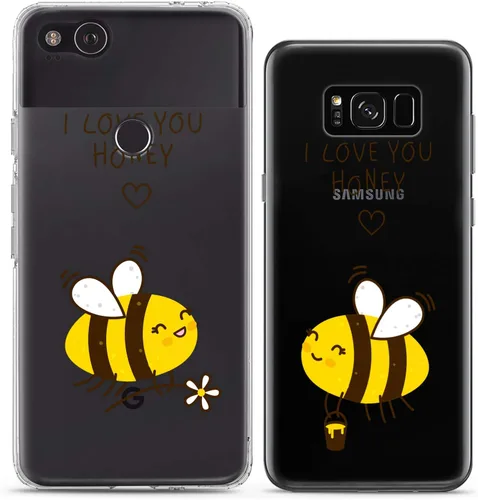 Miniatura 6 de Fundas a juego para parejas compatibles con iPhone 16 15 14 13 12 11 Pro Max Mini Xs X 6s 8 Plus 7+ Xr 10 SE 5 I Love You Cover Honey Bee Silicona