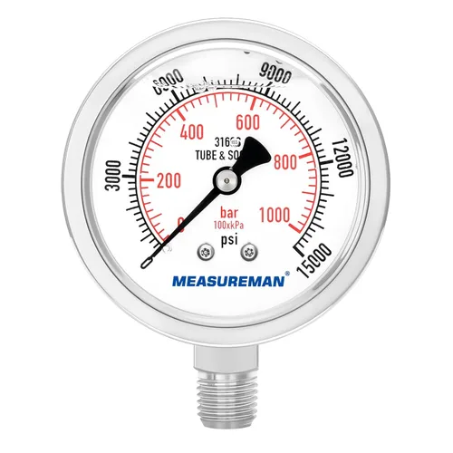 Miniatura 43 de MEASUREMAN - Manómetro de presión 1/4 NPT, manómetro de presión lleno de glicerina 0-100psi/kPa con esfera de 2.5 pulgadas y caja de acero