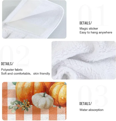Miniatura 5 de Boccsty Toallas de Cocina Colgantes de Calabaza Otoñal 2 Piezas Cosecha Girasol Naranja Cuadros Buffalo Paños de Cocina con Lazo Toallas de Mano
