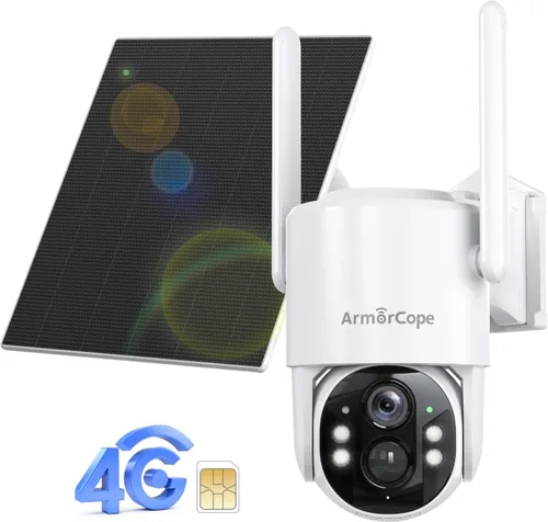 Miniatura 10 de Cámaras de seguridad solar Armorcope inalámbricas para exteriores, vista de 360°, alimentadas por batería con foco, visión nocturna a color, WiFi 2K
