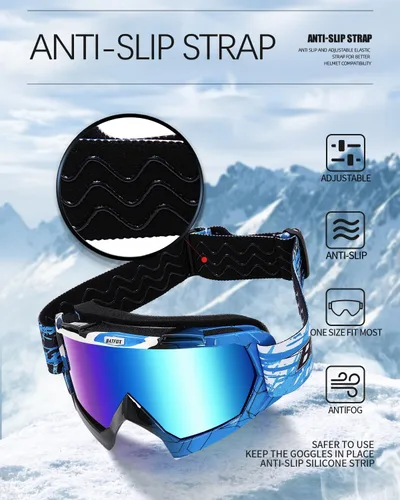 Miniatura 8 de Gafas de esquí antivaho OTG para adultos y niños, gafas de snowboard con 100% protección UV y ajuste antideslizante para esquí