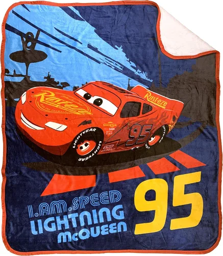 Jay Franco Disney Pixar Cars Lightning McQueen - Manta de Sherpa, mide 50 x 60 pulgadas, ropa de cama para niños - Resistente a la decoloración,