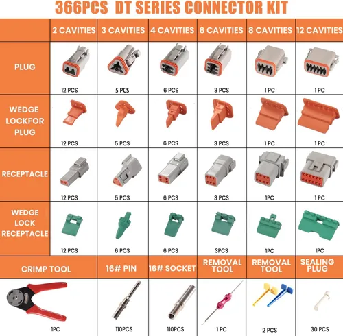 Miniatura 2 de Kit de conectores DT de 366 piezas, 28 kits de conectores DT, 2 3 4 6 8 12 pines, herramienta de prensado DT, herramienta de extracción