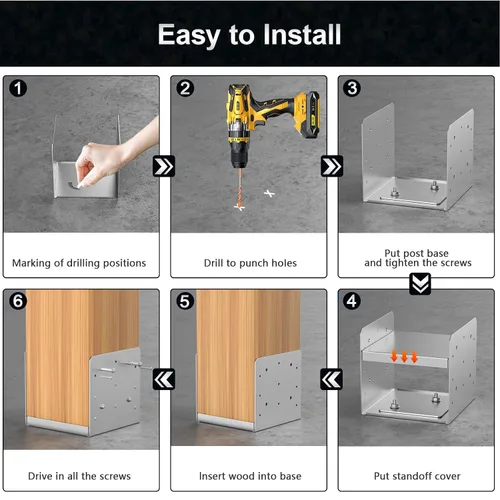 Miniatura 6 de Base de poste de 8 x 8 pulgadas, 2 soportes de anclaje ajustables de acero inoxidable (interno de 7.5 x 7.5 pulgadas), base de poste ajustable