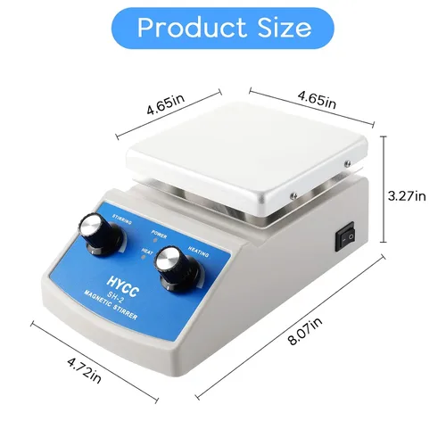 Miniatura 3 de HYCC Agitador magnético mezclador de placa caliente 33.8 fl oz capacidad de agitación 5 x 5 pulgadas Max 716 F y agitador de 100 a 2000 RPM, barra