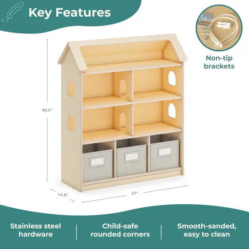 Miniatura 3 de Guidecraft EdQ - Estantería para casa de muñecas, color natural: estantes organizadores de madera para niños con contenedores de almacenamiento