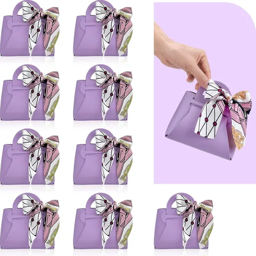 Miniatura 10 de Paquete de 10 cajas de regalo rosas de piel sintética, pequeña bolsa de recuerdo de fiesta con cinta, cajas de regalo reutilizables y exquisitas