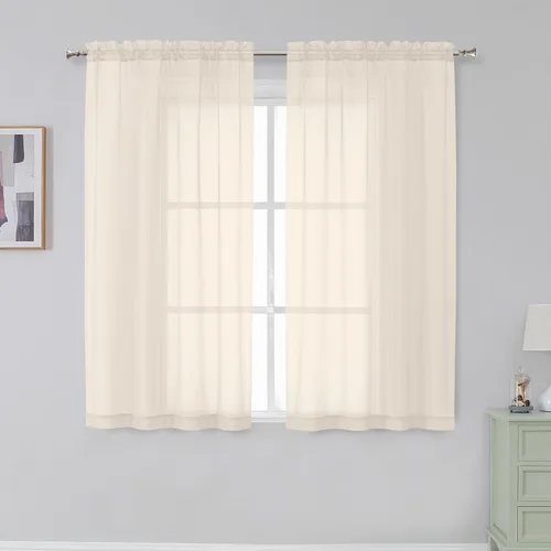 Miniatura 60 de Aiyufeng 2 paneles de cenefa transparente negra de 14 pulgadas de largo, cortinas cortas negras transparentes para dormitorio, cortinas de cocina