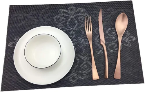 Miniatura 6 de Juego de 6 manteles individuales de vinilo tejido cruzado para mesa de comedor, resistentes al calor, antideslizantes, fáciles de limpiar Simetría