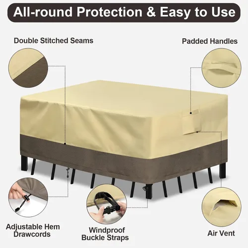 Miniatura 6 de PureFit Fundas para muebles de patio, funda para muebles de mesa para exteriores, lona impermeable, rectangular, 650D, fundas de patio para muebles