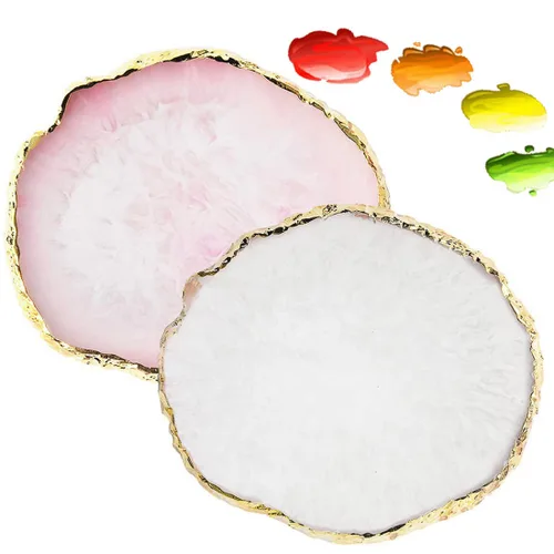 Paquete de 2 paletas de arte de uñas de resina, paleta de colores mixtos de pintura de uñas, borde dorado, gel de uñas, paleta de exhibición de