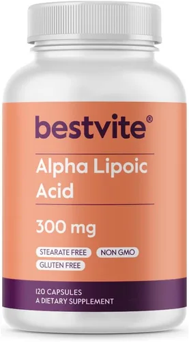 BESTVITE Ácido alfa lipoico 300 mg por cápsula (120 cápsulas) sin estearato - Sin agentes de flujo - Sin OMG - Sin gluten