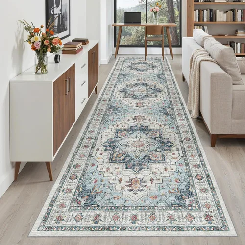 Miniatura 259 de Madane Tapete lavable de 2 x 10 pies para pasillo, cocina, recibidor, clásico, suave, antideslizante para interiores, casa de campo, baño, sala